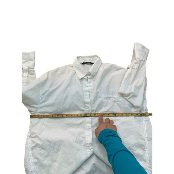 Zara White Long Sleeves Oversized Cotton Chiffon Button Down Shirt Size L - Picture 6 of 6